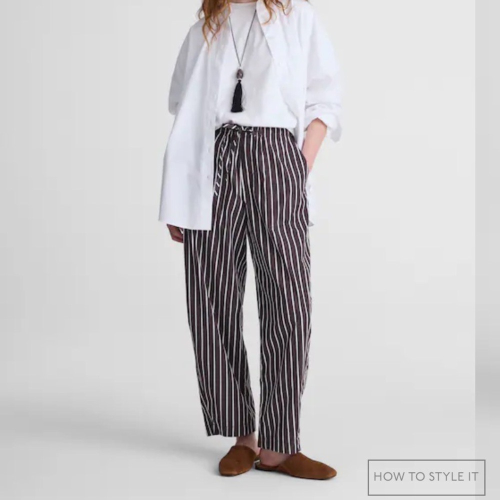 Pull-On Barrel-Leg Utility Pants in Poplin